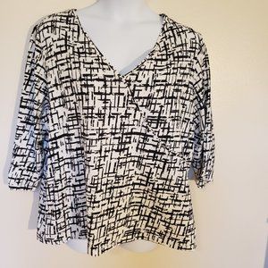 HEARTS OF PALM, WOMENS TOP, SIZE 2X, WHITE & BLACK, ¾ SLEEVE